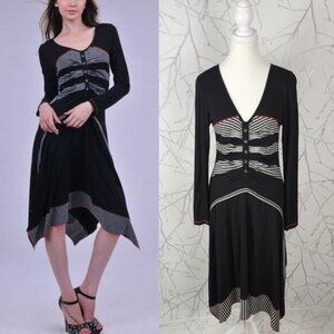 La-El Couture Cotton Stretch Jersey Artsy Asymmetrical Hem Midi Dress